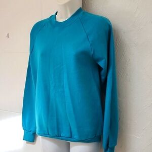 True 80s 90s Vintage Jerzees USA Teal Crew Neck Sweatshirt Blank S (34-36)